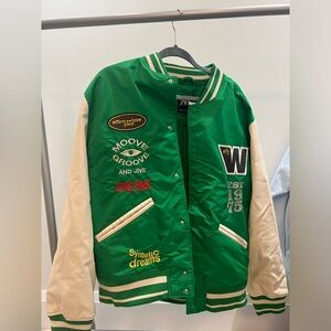 ZARA BOMBER VARSITY JACKET SIZE XL COLOR GREEN AND CREAM
